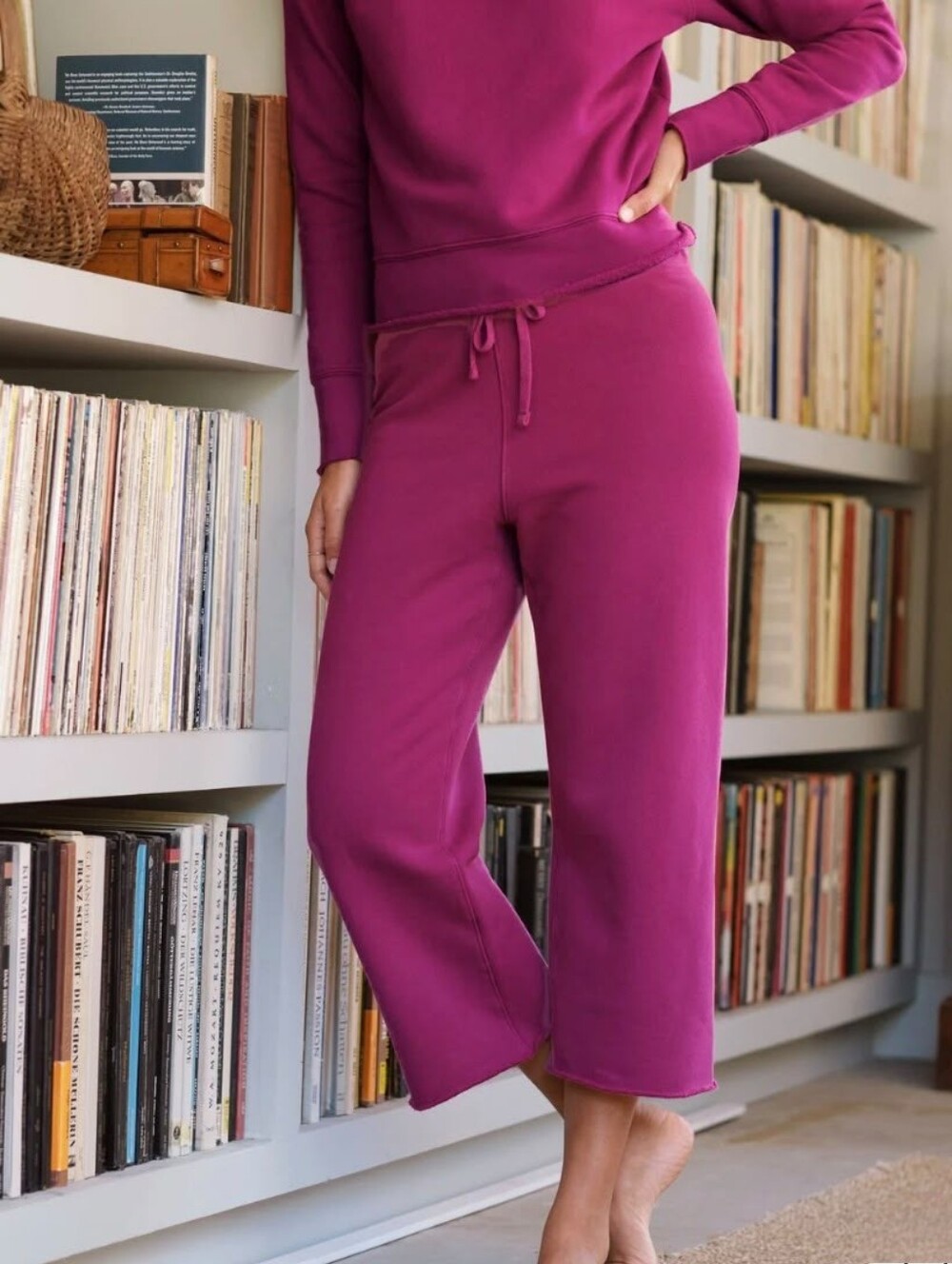 NWOT Frank & Eileen Catherine Cropped Wide Leg Sweatpant in Fuchsia